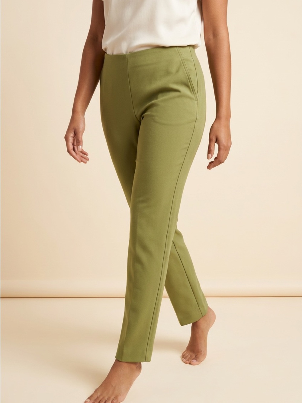 Rachel Zoe Women's Olive Green Ponte Slim Ankle Pants